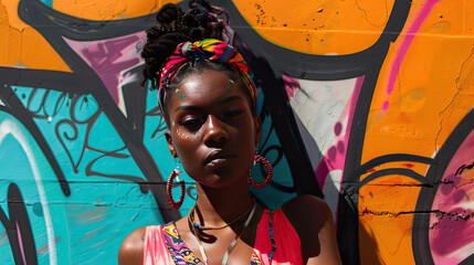 an attractive black woman adorned with wild style graffiti