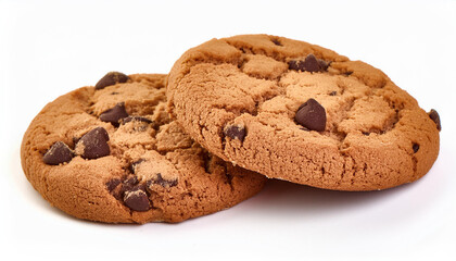 freshly baked chocolate chip cookies, close-up, isolated on white background