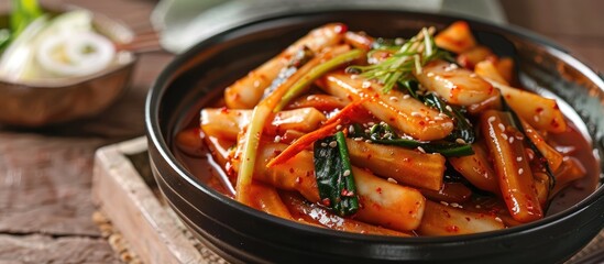 Korean cuisine: stir-fried sticky rice cake sticks with vegetables