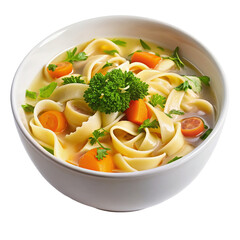 A bowl on chicken soup isolated on transparent background.