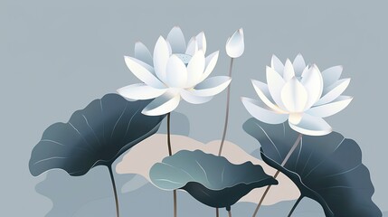 illustration minimal tropical white lotus in style white tone graphic