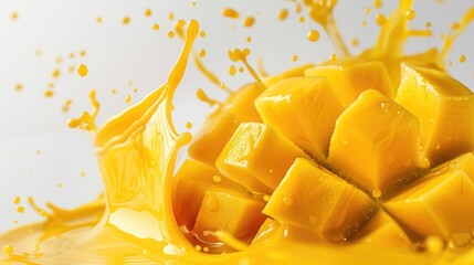 Mango juice splash isolated on transparent background. Generative Ai