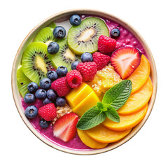 A bowl on fruit smoothie isolated on transparent background.