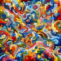 Jubilant Jigsaw abstract colorful shapes fitting together like puzzle background
