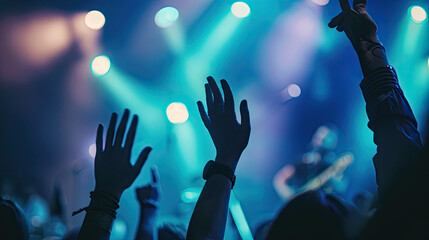 Christian worship with praise to God Ready to raise your hand at the Christian music concert