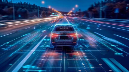 Fototapeta premium Illustration of Concept Self Driving Car in the City Street