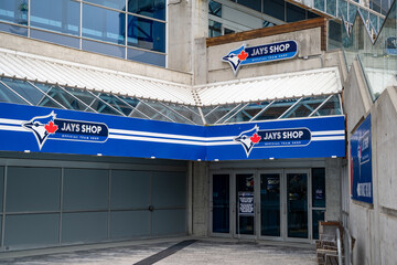 Fototapeta premium Blue Jays Shop at Rogers Centre, Toronto. Toronto, Canada - April 29, 2024.