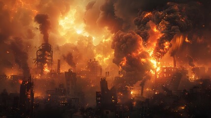 Cataclysmic Burst of Searing Energy in Crumbling Industrial Complex Billowing Clouds of Acrid Smoke and Bursts of Incandescent Light