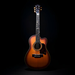 Obraz premium a classical guitar dramatically lit against a deep black background highlighting the intricate, generate ai