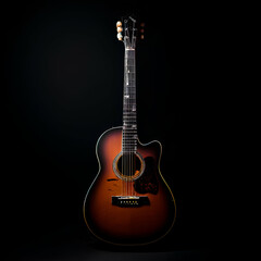 Obraz premium a classical guitar dramatically lit against a deep black background highlighting the intricate, generate ai