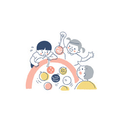 ヨーヨー釣りをする子供たち