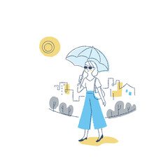 420a紫外線対策をして街を歩く女性