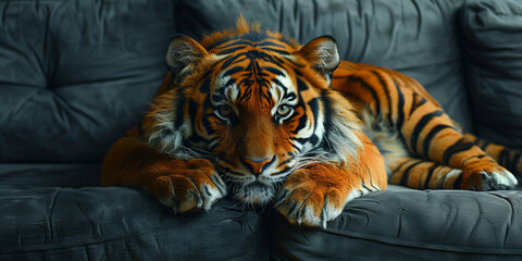 Tiger is lying on the couch