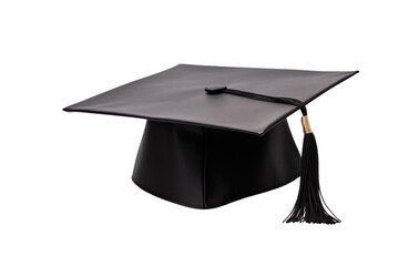 Classic black graduation cap with a gold tassel, representing academic achievement, isolated on transparent background. Generative AI