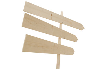 Wooden arrow sign post isolated on white