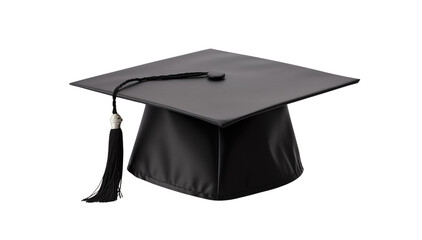 Classic black graduation cap with a gold tassel, representing academic achievement, isolated on transparent background. Generative AI
