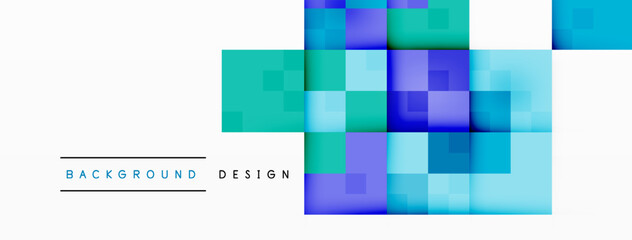 The colorfulness of the azure and aqua rectangles creates a beautiful pattern on the white background. The squares are parallel and the tints and shades add depth to the art