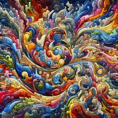 Jubilant Jigsaw abstract colorful shapes fitting together like puzzle background