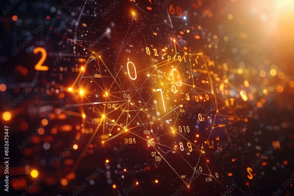 Poster a digital composition featuring numbers and stars in an abstract design