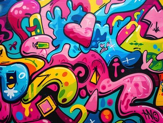 This is a photo of graffiti on a wall. The graffiti is colorful and abstract, and it appears to be made up of a variety of shapes and symbols.