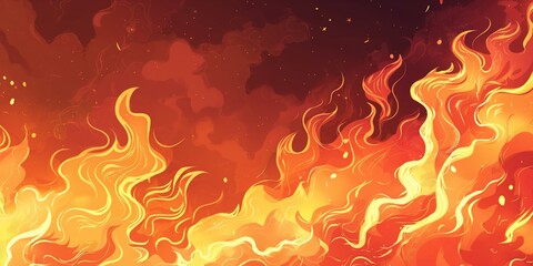 Illustration of a fantastic fire flames, smoke background. Abstract comic style.