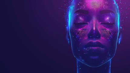 A womans face depicted in a futuristic style using an infinite matrix of binary code, creating a unique and modern portrait