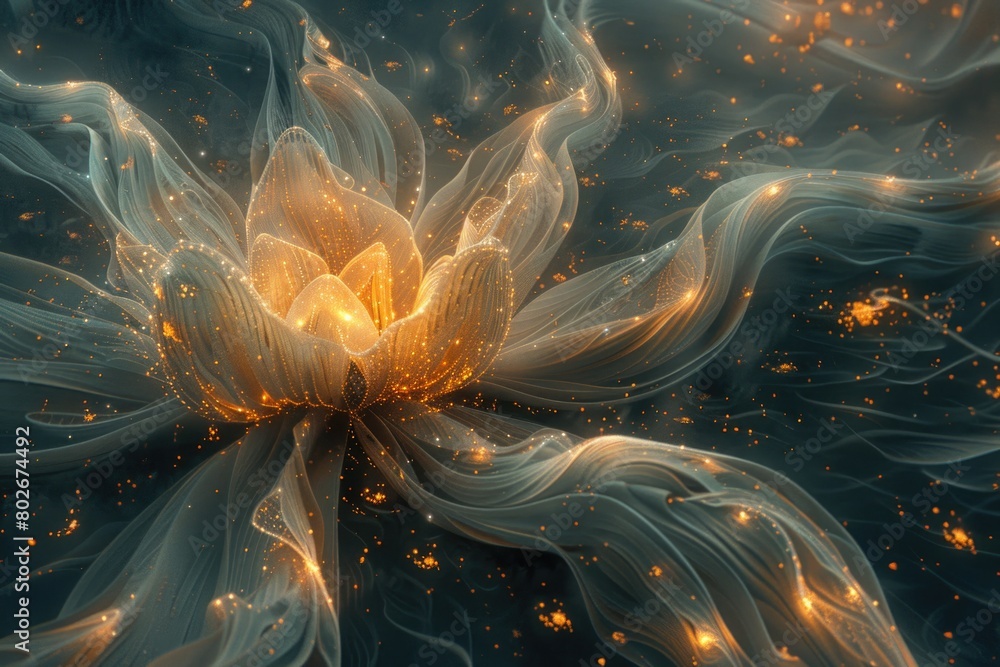Poster a computer generated flower with colorful petals and intricate details
