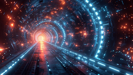 3D rendering. Futuristic sci-fi tunnel corridor with glowing lights