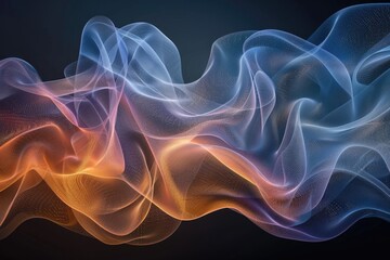 A dynamic wave of blue and orange smoke swirls against a black backdrop, creating a vibrant and mesmerizing visual spectacle