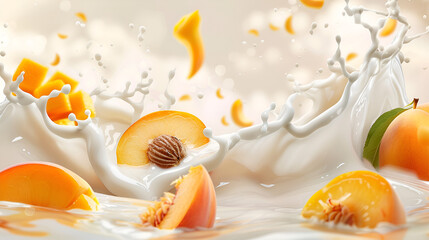 Splash of peaches juice in motion ,generative ai