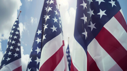 Fototapeta premium American flags waving under blue sky patriotic backdrop