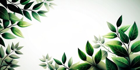 Digital painting of green leaves with blank area for ext.