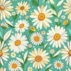 Obraz premium Seamless pattern of cheerful daisies blooming in sunny fields, Generative AI