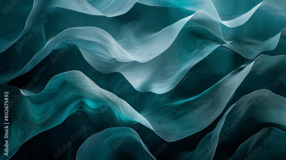 Aufkleber asymmetrical shapes in shades of teal representing the everchanging nature of ocean waves..