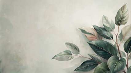 Digital painting of green leaves with empty area for text.
