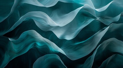 Obraz premium Asymmetrical shapes in shades of teal representing the everchanging nature of ocean waves..