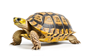 Fototapeta premium Image of radiated tortoise (Astrochelys radiata) on a white background. Reptile. Illustration, Generative AI.