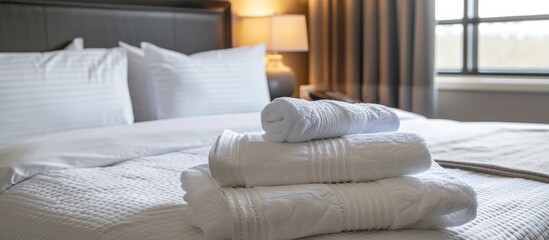 Placed hotel towels onto the bed.