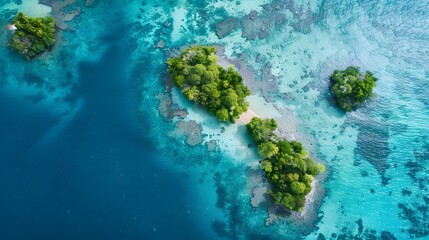 Captivating Aerial View of Interconnected Tropical Islands with Vibrant Coral Reefs and Crystal