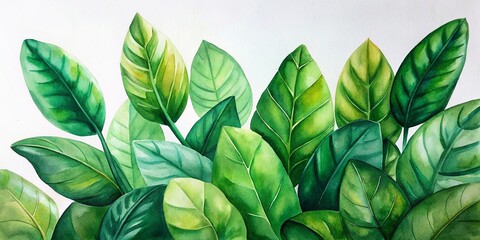Digital painting of green leaf background 