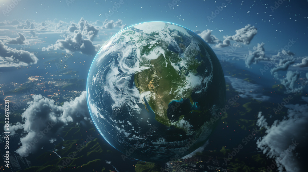 Poster create an image of a future earth where renewable energy sources have replaced fossil fuels.
