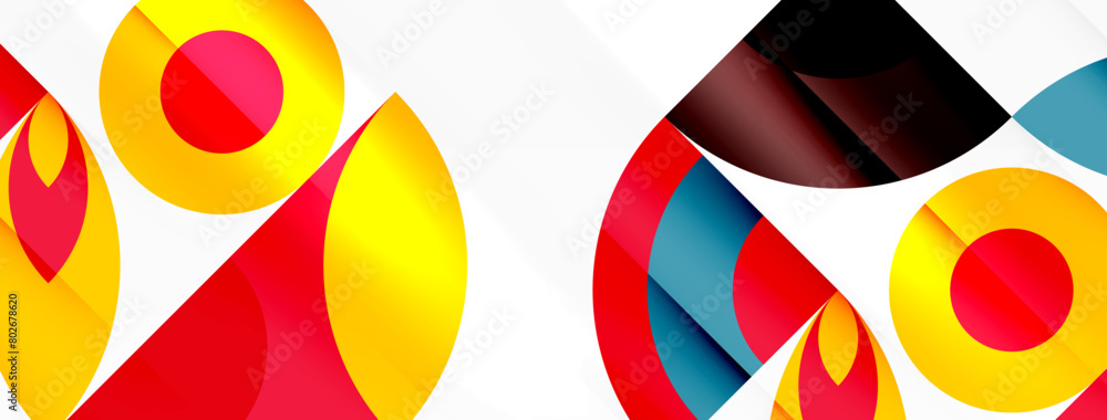 Poster a symmetrical pattern of colorful circles resembling petals on a white background, creating an artis