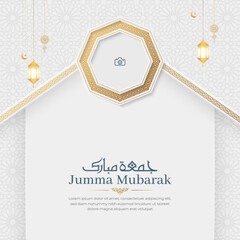 Jumma Mubarak Islamic greeting card with Arabic style pattern and photo frame