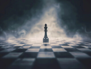 chessboard, queen standing over all chess army, winning situation, leadership concept, copyspace area,  - ai