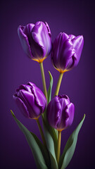 Ai generated image of purple tulips on dark background