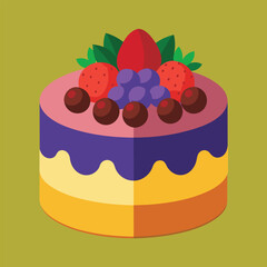 Solid color Cake with fresh berries and chocolate vector design