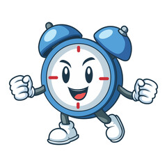 cute alarm clock cartoon character blue color vector illustration template design