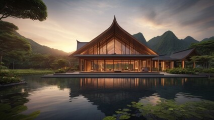 Obraz premium modern cottage by the lake