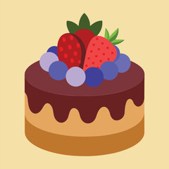 Solid color Cake with fresh berries and chocolate vector design