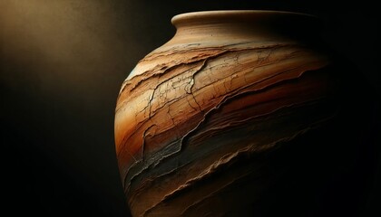 An image of the surface of a clay pot, focusing on the textures and imperfections that give it character.